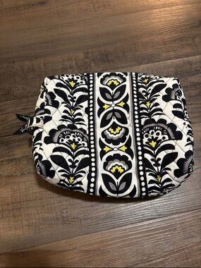 Retired Fanfare Vera Bradley Black White Yellow Quilted Cosmetic Bag